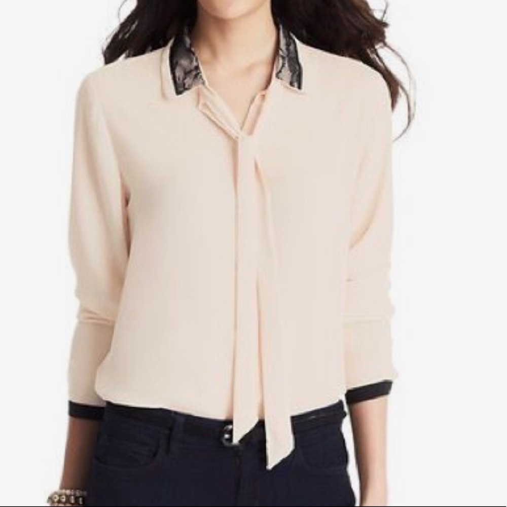 LOFT Pink Button Down Shirt with lace collar